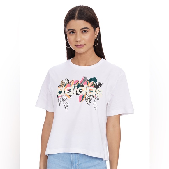 Adidas x Farm Rio Floral Logo Cropped White T Shirt Size Large - Picture 2 of 9